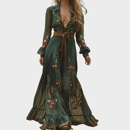 Soleil Collection | Floral Maxi Dress with Long Sleeves | Effortless Elegance for Any Occasion