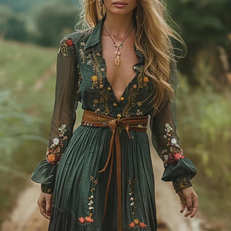 Soleil Collection | Floral Maxi Dress with Long Sleeves | Effortless Elegance for Any Occasion