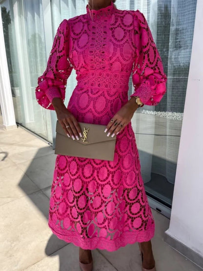 Stella | Women's Summer Midi Dress with Long Sleeves & Decorative Detailing | Elegant Evening Wear for Special Occasions