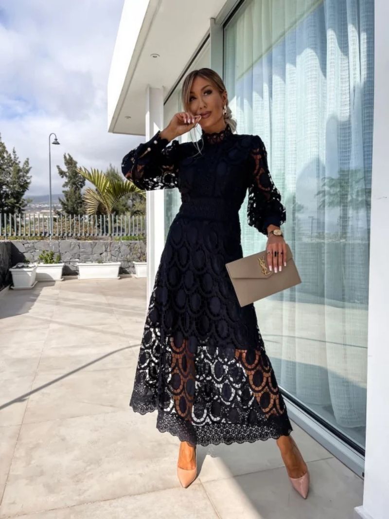 Stella | Women's Summer Midi Dress with Long Sleeves & Decorative Detailing | Elegant Evening Wear for Special Occasions