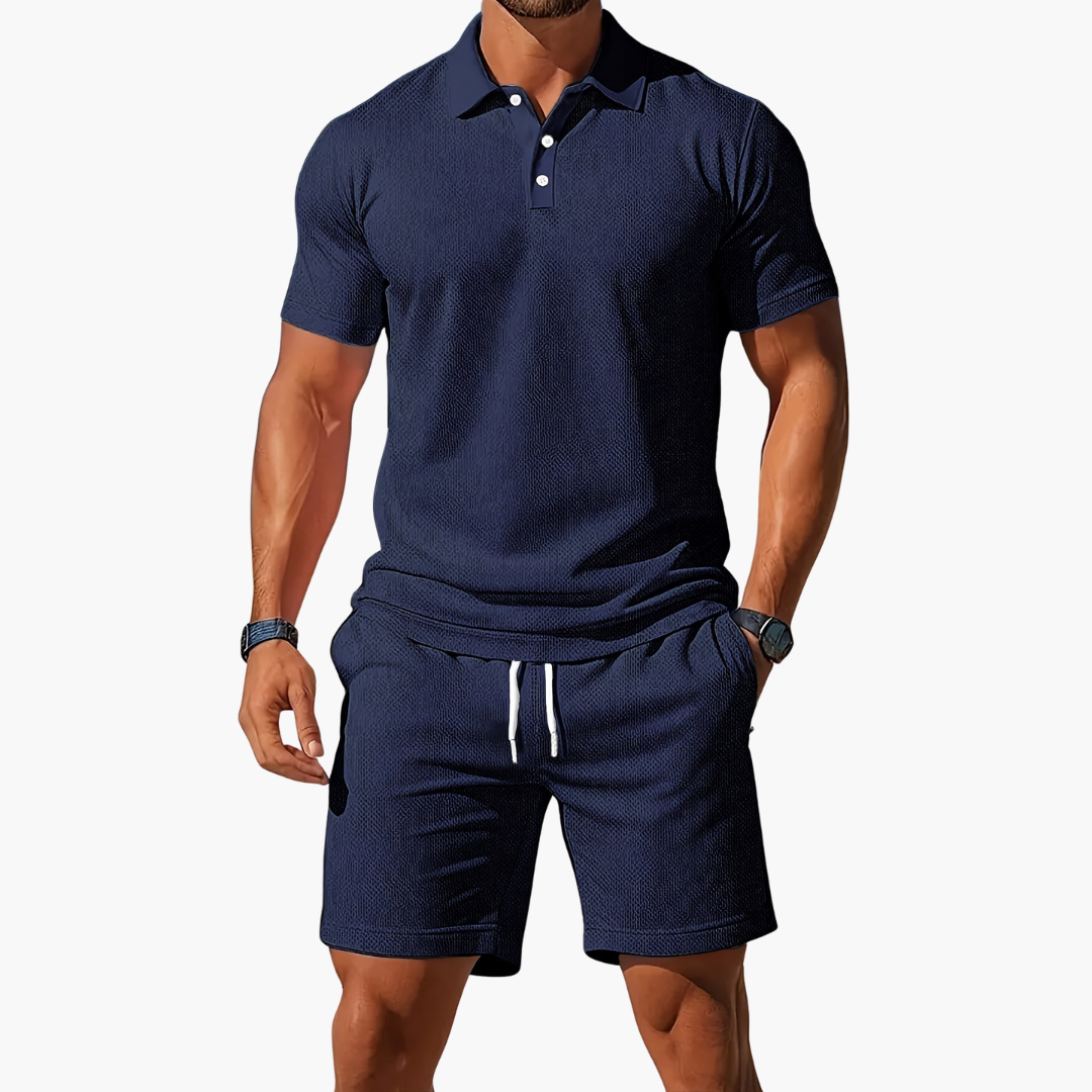 Stylish Men's Polo Shirts and Shorts Set with Drawstring Waist | Comfortable Summer Outfit for Effortless Style
