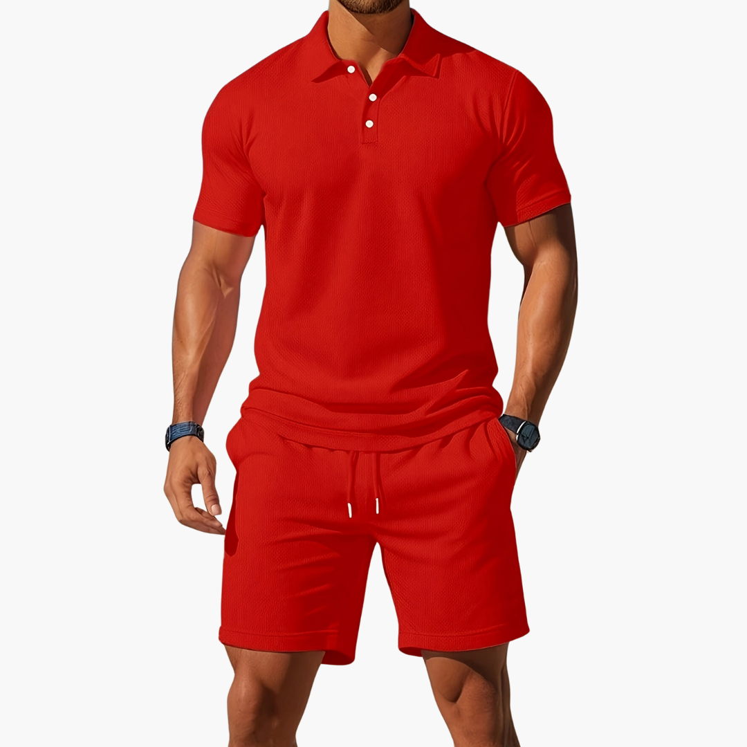 Stylish Men's Polo Shirts and Shorts Set with Drawstring Waist | Comfortable Summer Outfit for Effortless Style