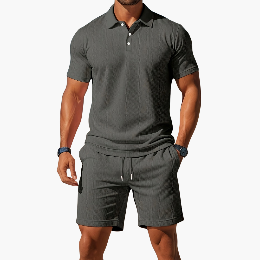 Stylish Men's Polo Shirts and Shorts Set with Drawstring Waist | Comfortable Summer Outfit for Effortless Style