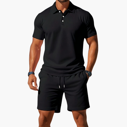 Stylish Men's Polo Shirts and Shorts Set with Drawstring Waist | Comfortable Summer Outfit for Effortless Style