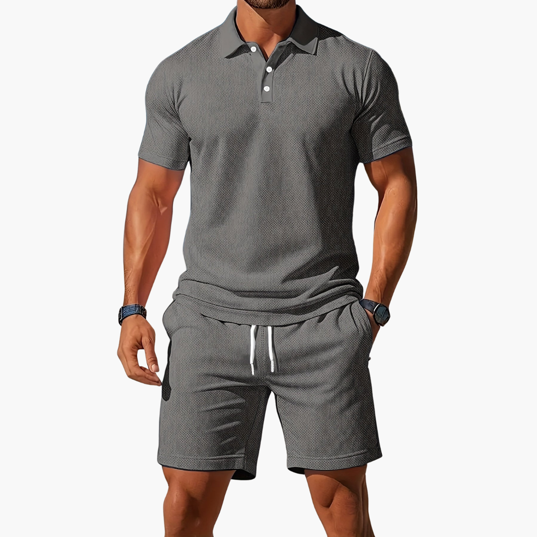 Stylish Men's Polo Shirts and Shorts Set with Drawstring Waist | Comfortable Summer Outfit for Effortless Style