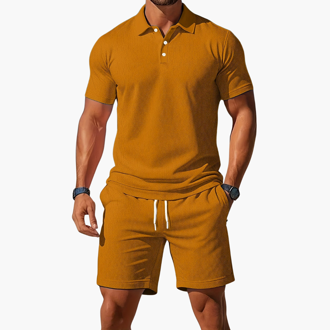 Stylish Men's Polo Shirts and Shorts Set with Drawstring Waist | Comfortable Summer Outfit for Effortless Style