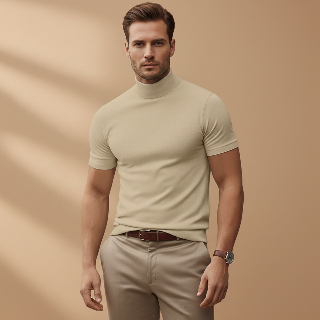 Stylish Men's T Shirt with Fitted Design & Turtleneck Collar | Versatile All-Season Wear