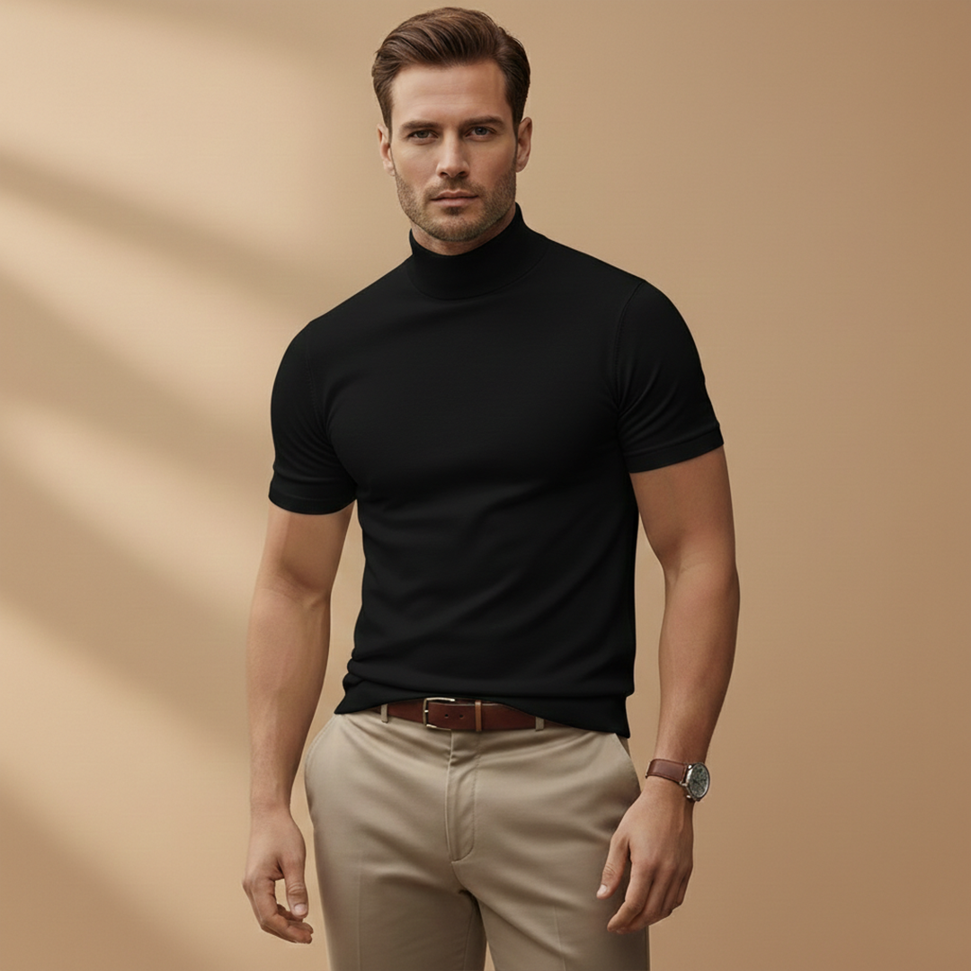 Stylish Men's T Shirt with Fitted Design & Turtleneck Collar | Versatile All-Season Wear