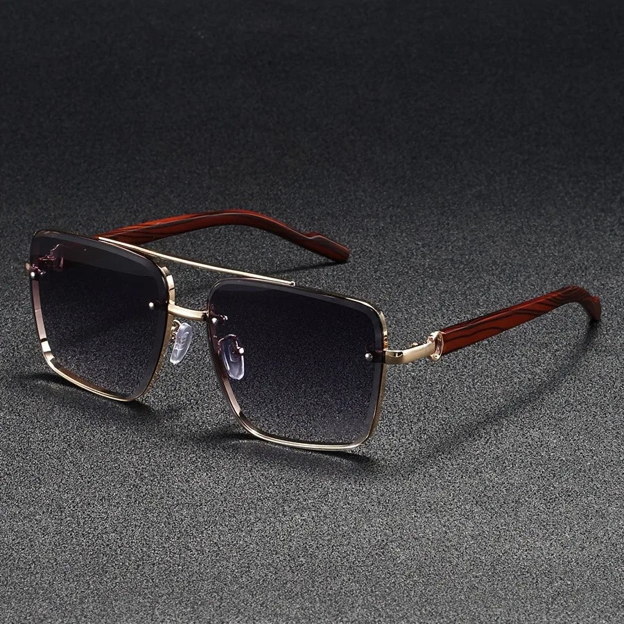 Stylish Metal Sunglasses with Vintage Wooden Arms | UV Protection & Anti-Glare Lenses for Ultimate Eye Comfort