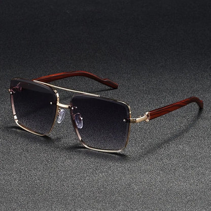Stylish Metal Sunglasses with Vintage Wooden Arms | UV Protection & Anti-Glare Lenses for Ultimate Eye Comfort