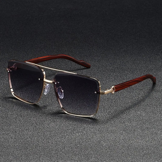 Stylish Metal Sunglasses with Vintage Wooden Arms | UV Protection & Anti-Glare Lenses for Ultimate Eye Comfort