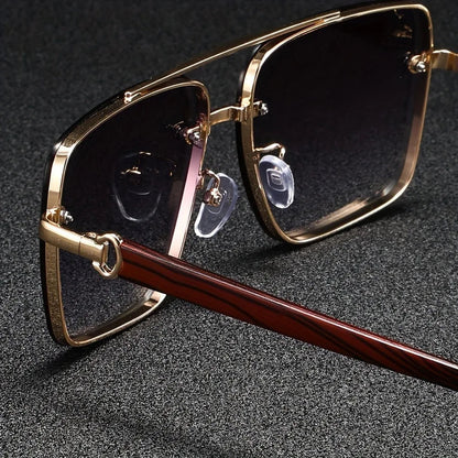 Stylish Metal Sunglasses with Vintage Wooden Arms | UV Protection & Anti-Glare Lenses for Ultimate Eye Comfort