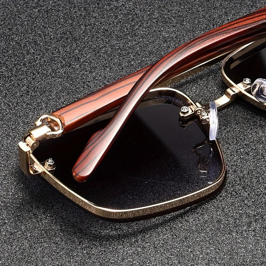 Stylish Metal Sunglasses with Vintage Wooden Arms | UV Protection & Anti-Glare Lenses for Ultimate Eye Comfort