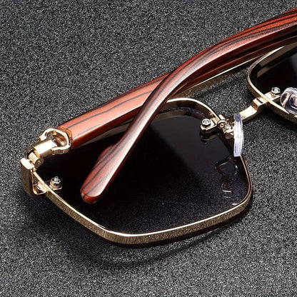 Stylish Metal Sunglasses with Vintage Wooden Arms | UV Protection & Anti-Glare Lenses for Ultimate Eye Comfort