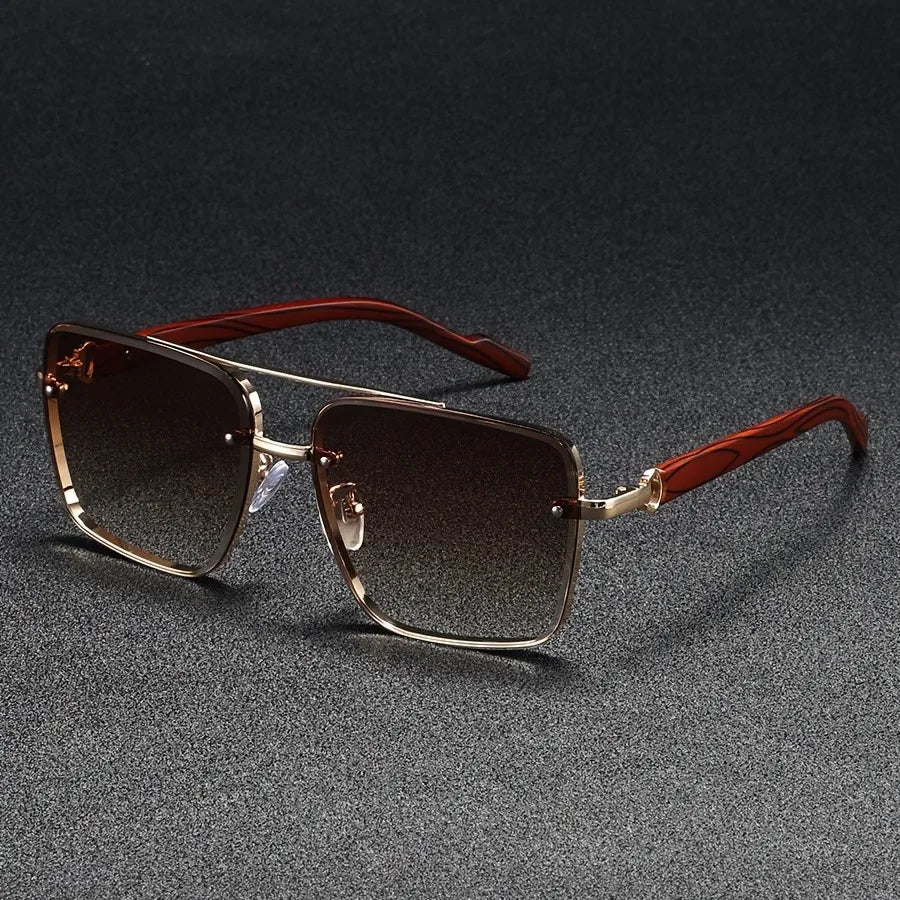 Stylish Metal Sunglasses with Vintage Wooden Arms | UV Protection & Anti-Glare Lenses for Ultimate Eye Comfort