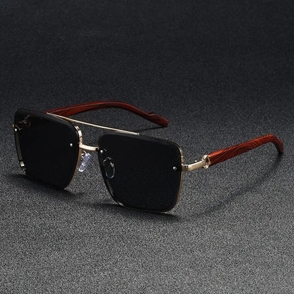 Stylish Metal Sunglasses with Vintage Wooden Arms | UV Protection & Anti-Glare Lenses for Ultimate Eye Comfort