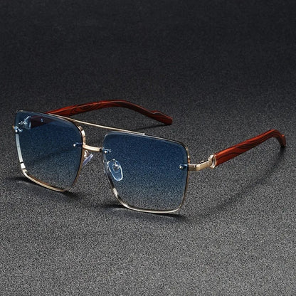 Stylish Metal Sunglasses with Vintage Wooden Arms | UV Protection & Anti-Glare Lenses for Ultimate Eye Comfort