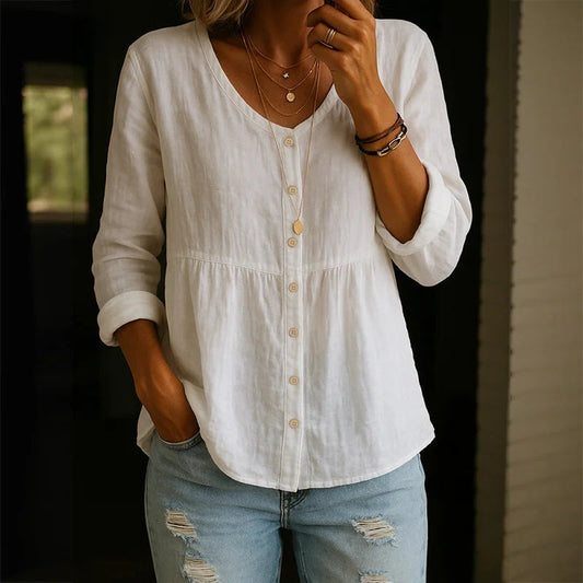 Stylish Women's Blouse with Vintage Print & Long Sleeves | Comfortable Summer Tops for Effortless Elegance