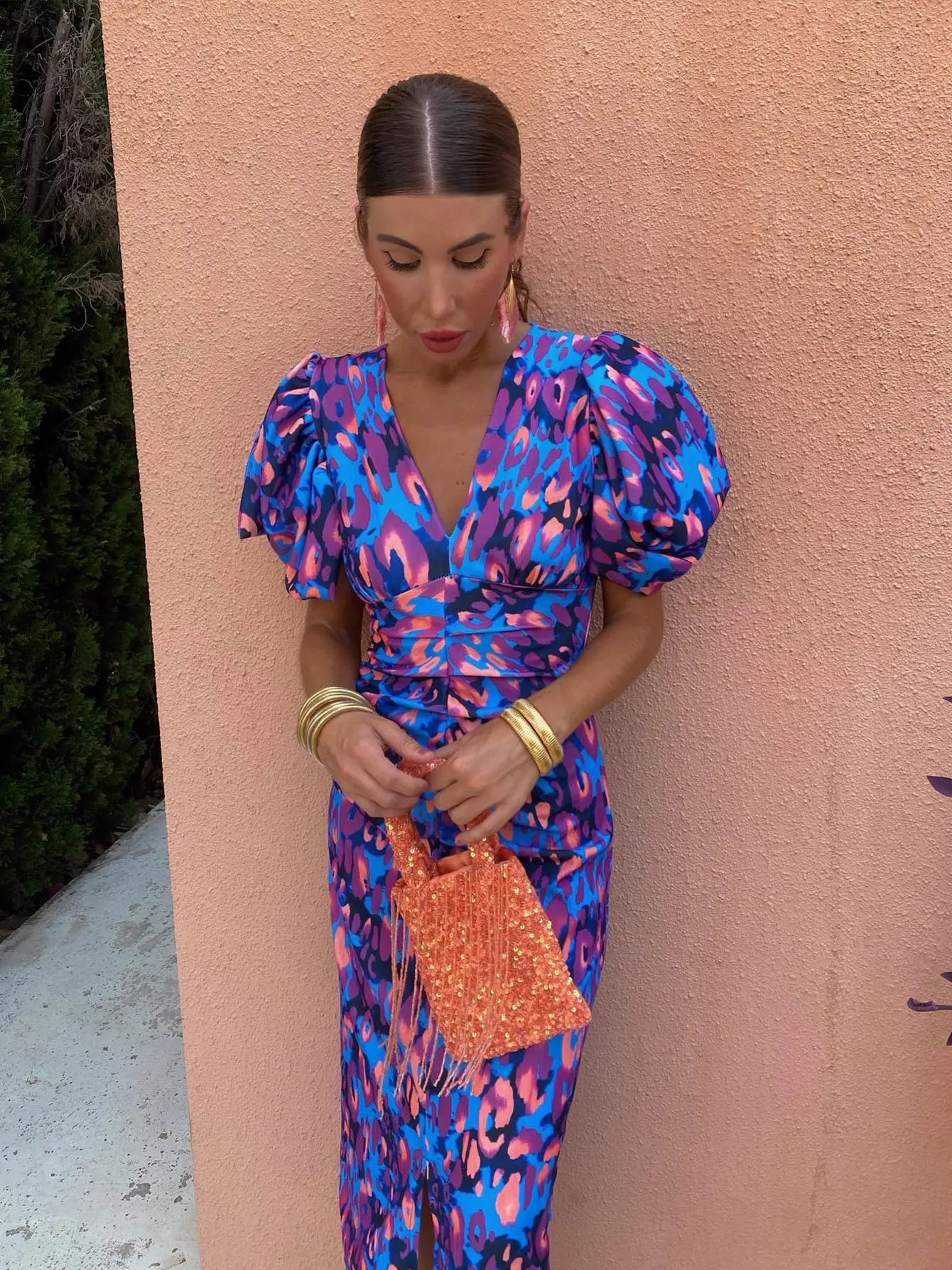 Summer Vibes | Women's Printed Midi Dress with Puff Sleeves | Effortless Style for Warm Weather