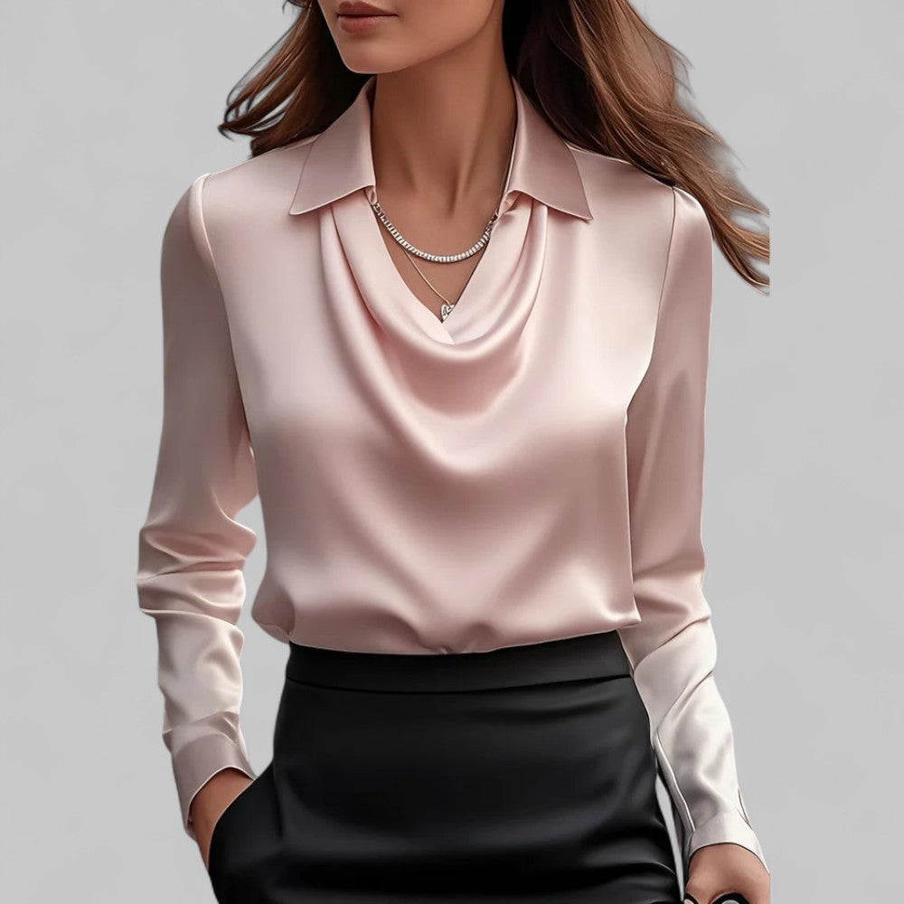 Theresa Collection | Women's Blouse with Elegant Shawl Collar | Luxurious Satin for Versatile Style