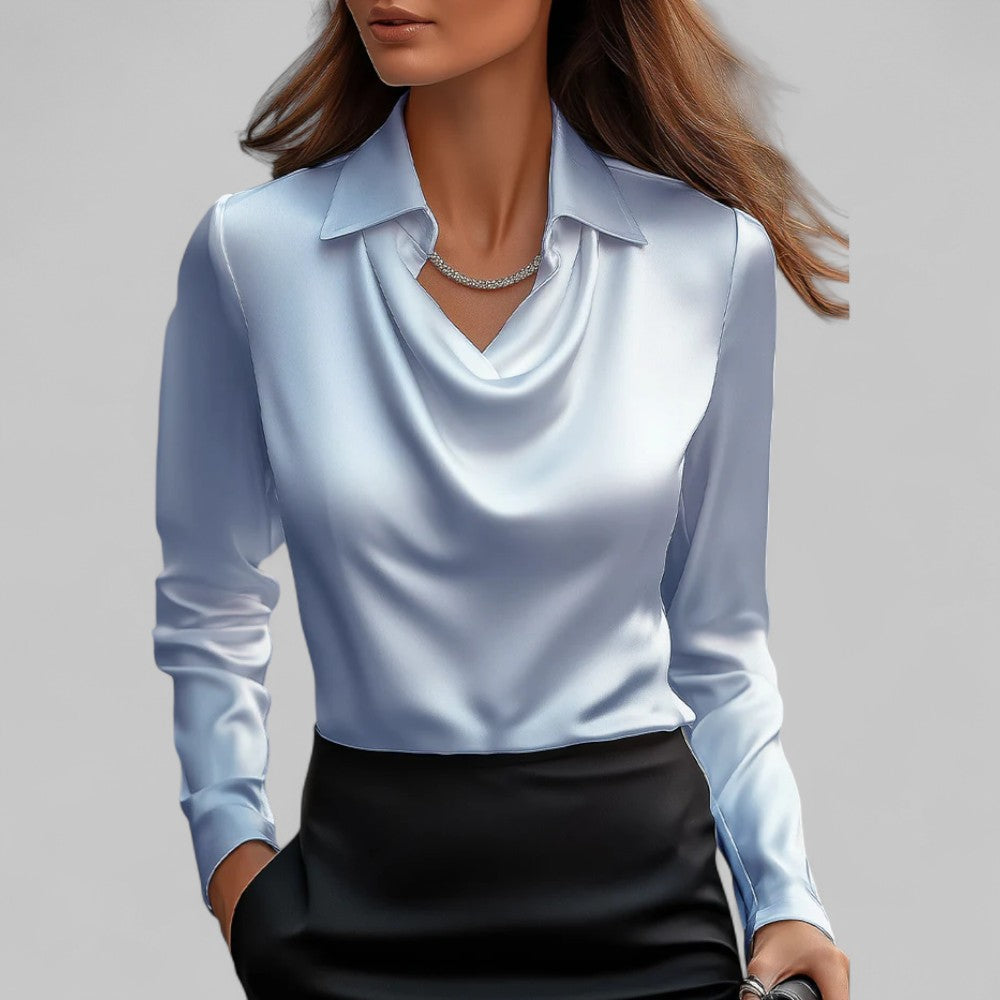 Theresa Collection | Women's Blouse with Elegant Shawl Collar | Luxurious Satin for Versatile Style