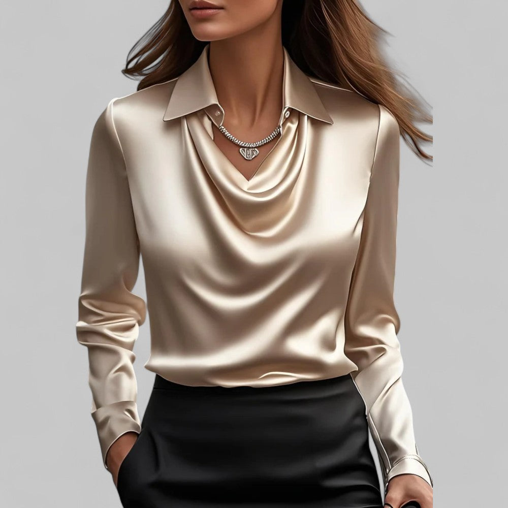 Theresa Collection | Women's Blouse with Elegant Shawl Collar | Luxurious Satin for Versatile Style