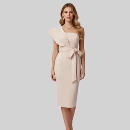 Elegant One-Shoulder Cocktail Dress with Sequins & Belted Waist for Stunning Silhouette