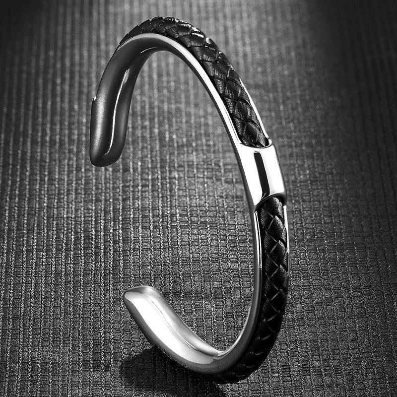 Woven Cord Men's Bracelet with Stainless Steel Frame | Stylish Accessory for Everyday Wear