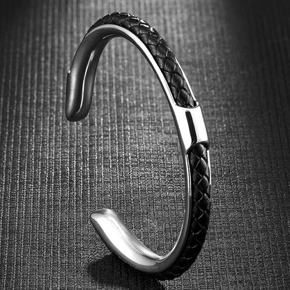 Woven Cord Men's Bracelet with Stainless Steel Frame | Stylish Accessory for Everyday Wear