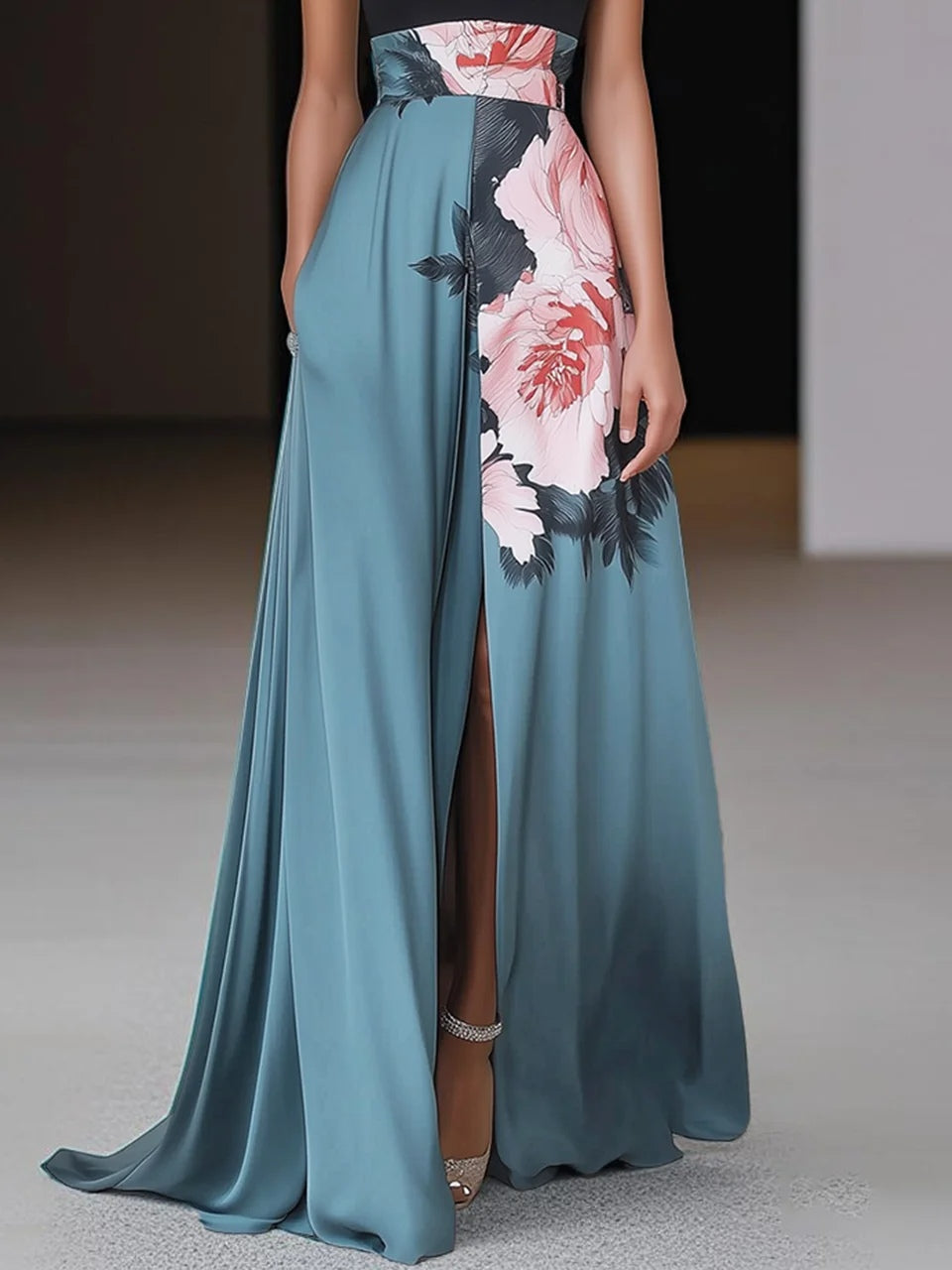 Janelle™ Floral A-Line Maxi Dress with Side Slit — Sleeveless 3