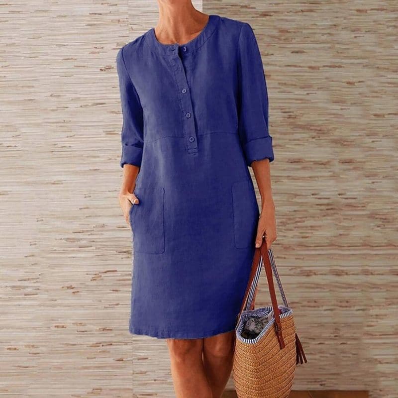 Zia Collection | Women's Summer Dress with Button-Front & Pockets | Breezy Cotton-Linen Blend for Effortless Style