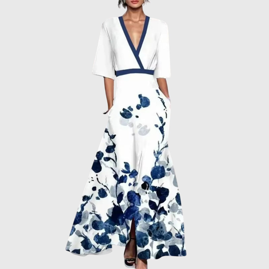 Candice Elegant Spring Floral Dress with Waist Belt 1