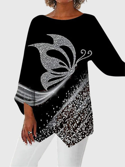 Women's Chic Printed Crew Neck Top — Relaxed Everyday Fit 1