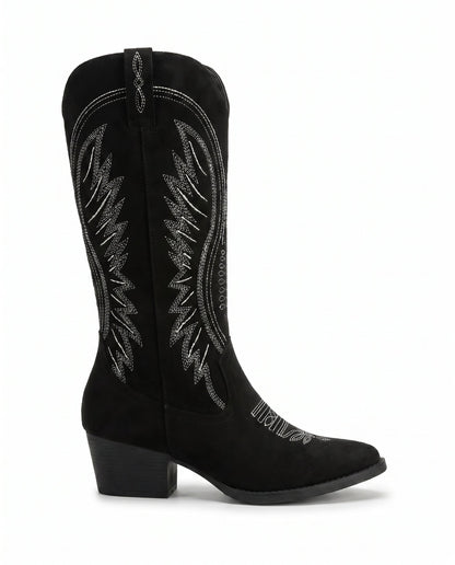 Women's Embroidered Suede Cowboy Boots — Knee-High Western Style 8