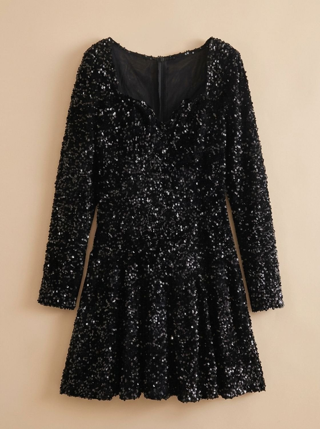 Women's Black Sequin Mini Dress with Balloon Sleeves 5