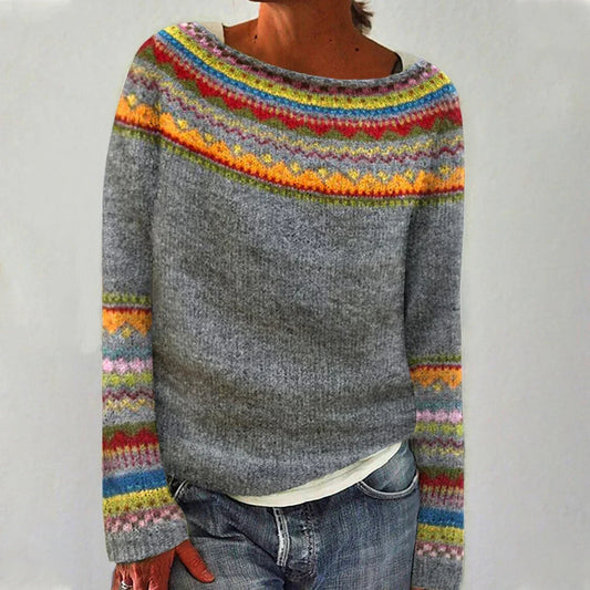 Women's Nordic Knit Sweater — Relaxed Fit Boat Neckline 1