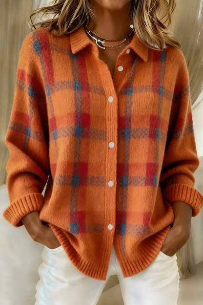 Women's Plaid Button-Up Cardigan Sweater — Relaxed Fit Knit 1