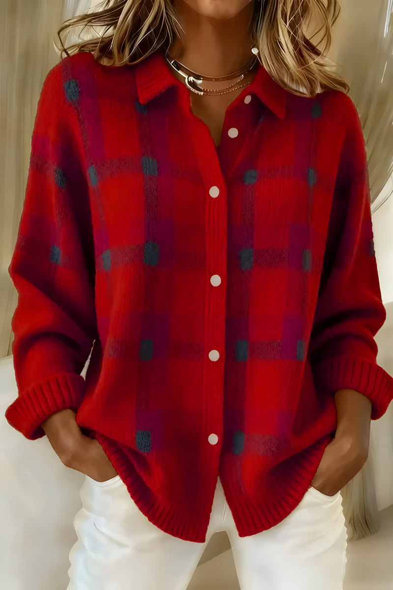 Women's Plaid Button-Up Cardigan Sweater — Relaxed Fit Knit 2