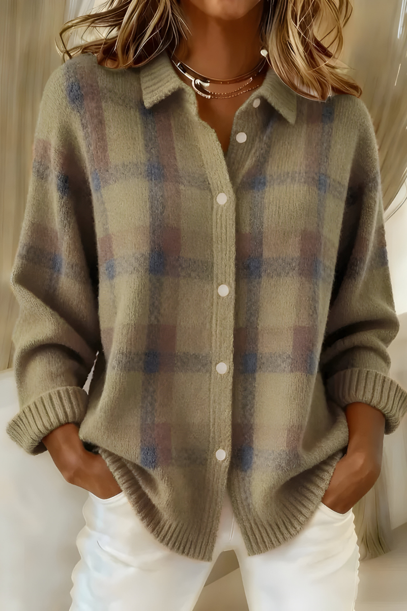 Women's Plaid Button-Up Cardigan Sweater — Relaxed Fit Knit 5