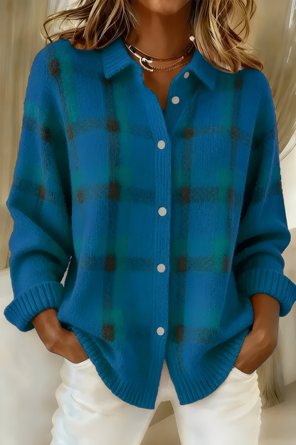 Women's Plaid Button-Up Cardigan Sweater — Relaxed Fit Knit 6