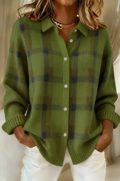 Women's Plaid Button-Up Cardigan Sweater — Relaxed Fit Knit 7