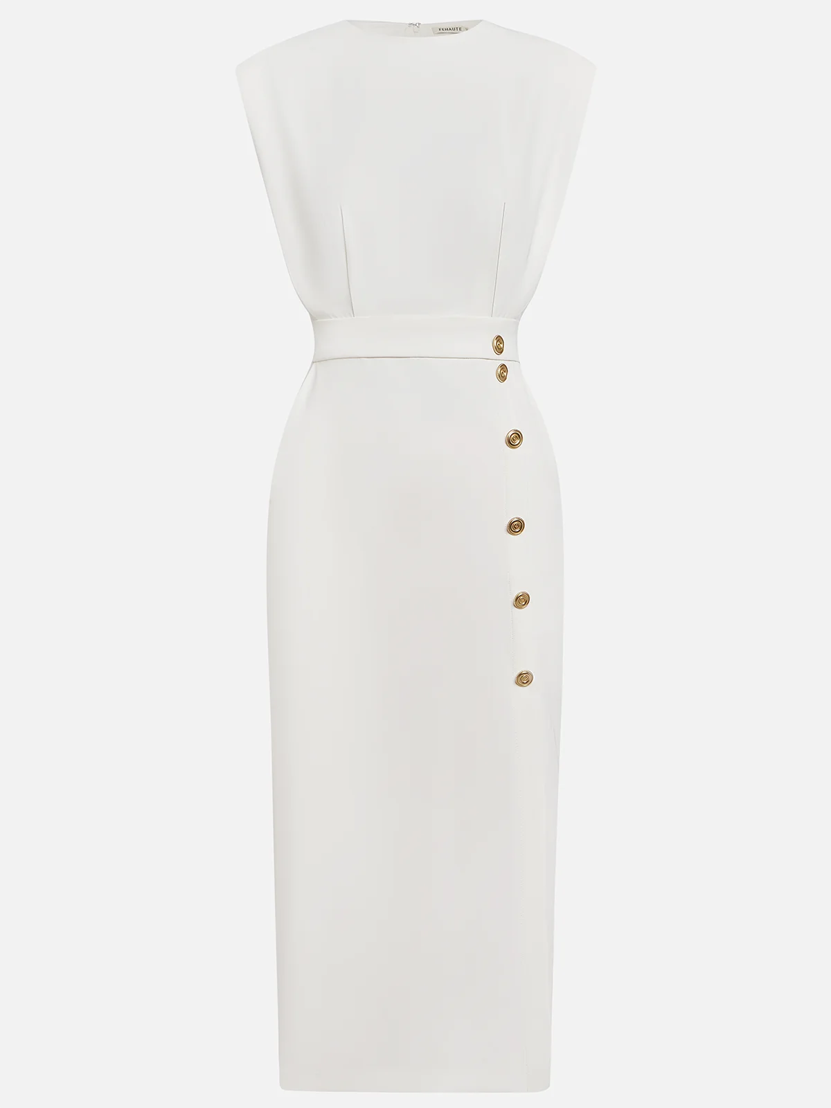 Effortless Charm Midi Dress — Round Neckline & Button Slit Detail 12