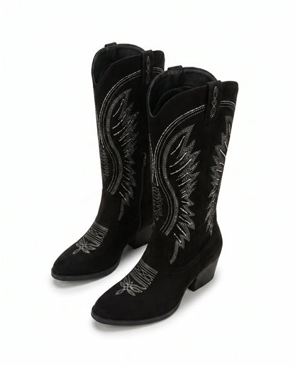 Women's Embroidered Suede Cowboy Boots — Knee-High Western Style 9