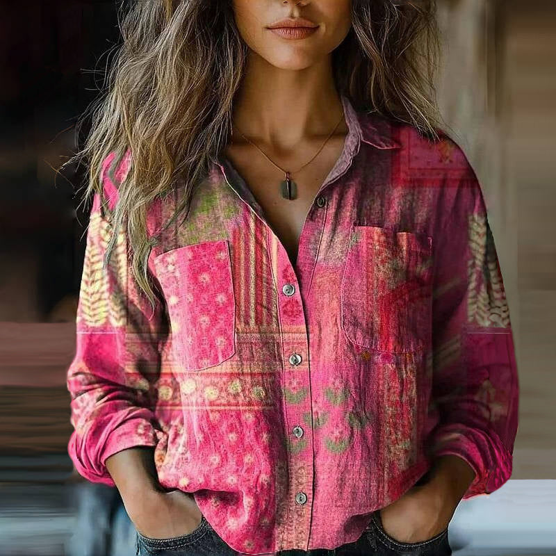 Bohemian Pattern Vintage Blouse — Relaxed Flare Sleeve 4