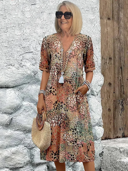 Colorful Floral Midi Dress with Pockets — Relaxed Fit 5