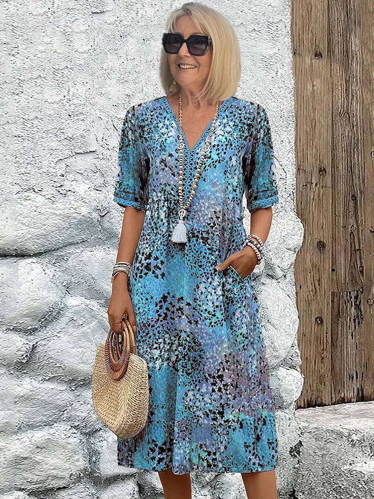 Colorful Floral Midi Dress with Pockets — Relaxed Fit 2