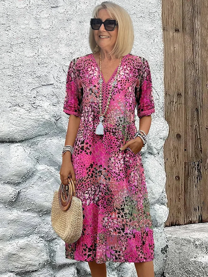 Colorful Floral Midi Dress with Pockets — Relaxed Fit 3