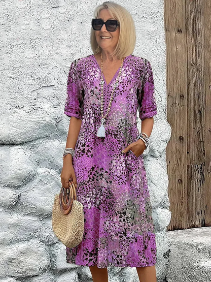 Colorful Floral Midi Dress with Pockets — Relaxed Fit 4