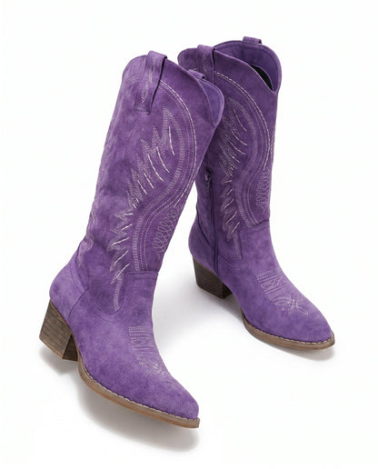 Women's Embroidered Suede Cowboy Boots — Knee-High Western Style 18