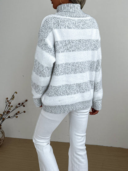 Women's Striped Turtleneck Sweater — Long Sleeve Knit 1